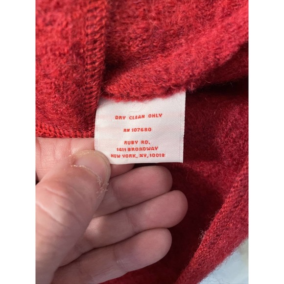 Ruby Rd. Red Wool Zip Up Cardigan Jacket Blazer L Large Woman’s Floral Pockets - Picture 4 of 7
